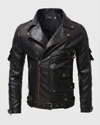 Herren Lederjacke mit asymmetrischem Reißverschluss und Taschen