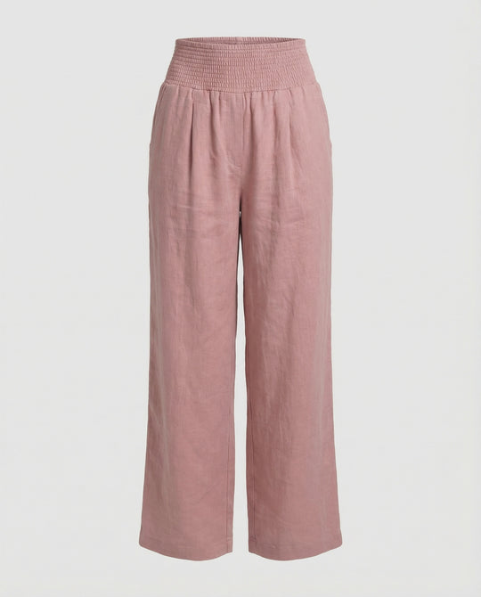 Damen Luftige Leinenhose mit elastischem Bund und Weitschnitt R&B