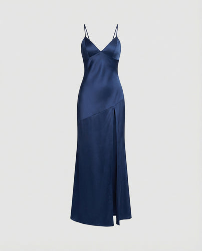 Damen Abendkleid Satin mit Schlitz