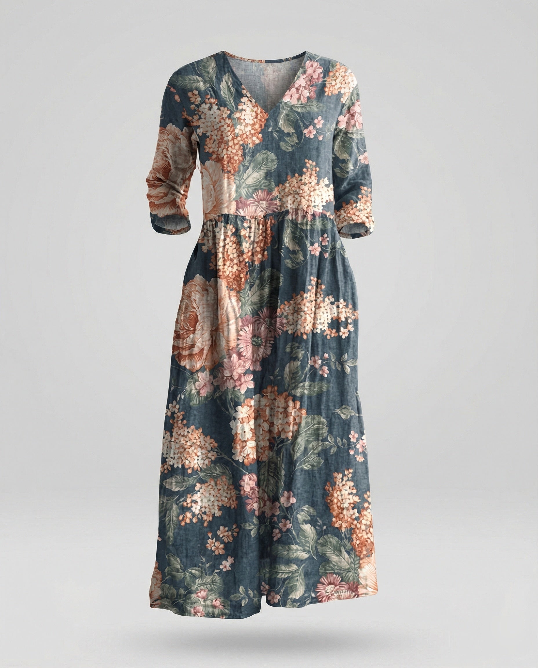 Damen Maxikleid Sommer Leinenoptik V-Ausschnitt