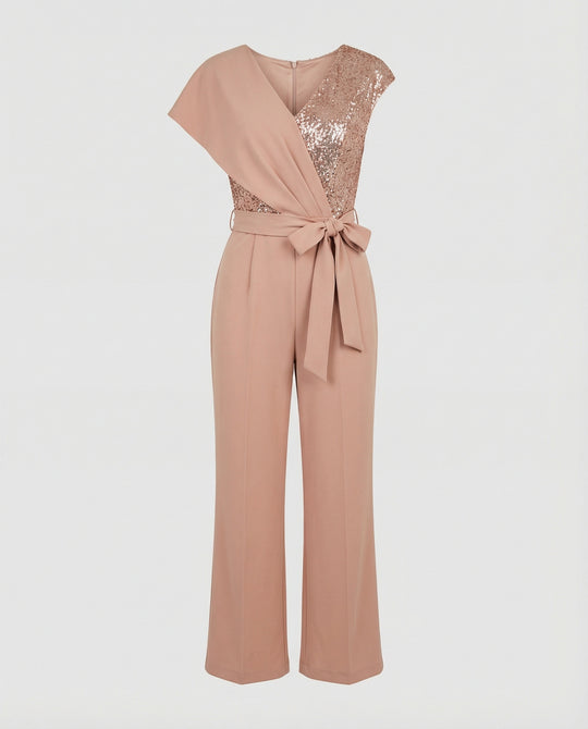 Damen Luxuriöser Overall mit Schleifengürtel & Funkelnden Details | R&B