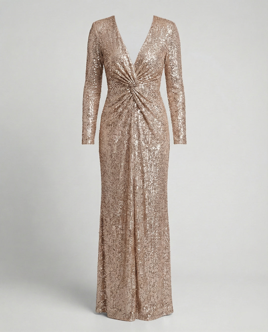 R&B | Give Em' Glam Paillettenkleid mit Langen Ärmeln und Gekreuztem Taillendetail Abend-Maxikleid