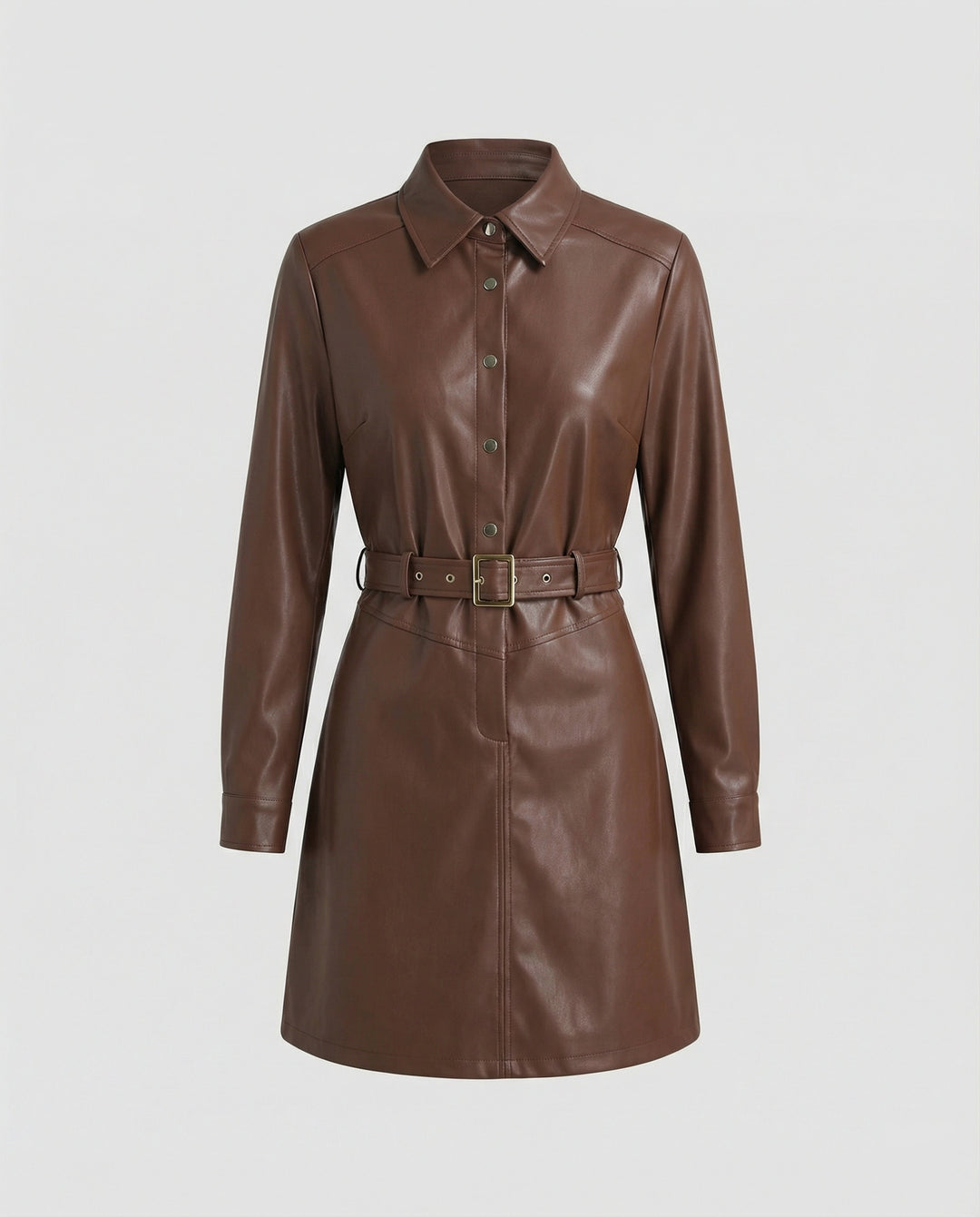 Damen Freizeitkleid Kunstleder Hemdkleid