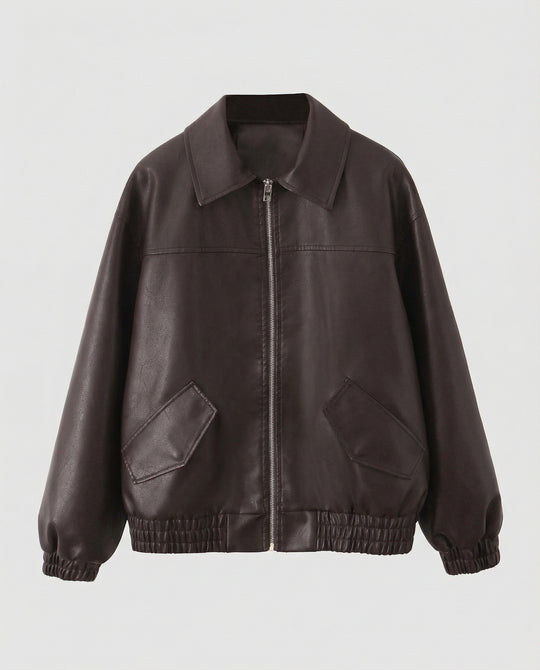 Damen Metallic Kunstlederjacke