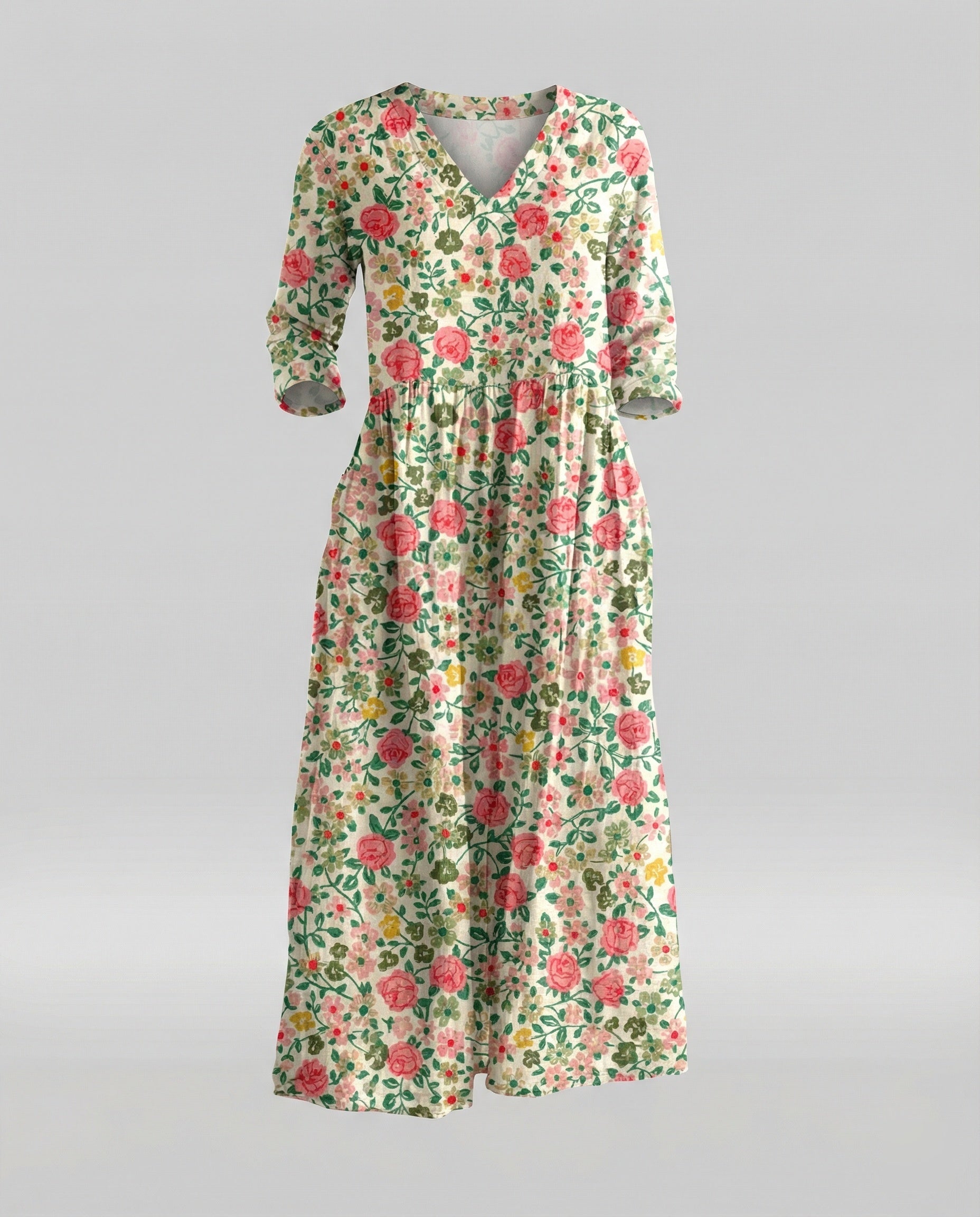 Damen Boho Maxikleid Sommer Leinenoptik