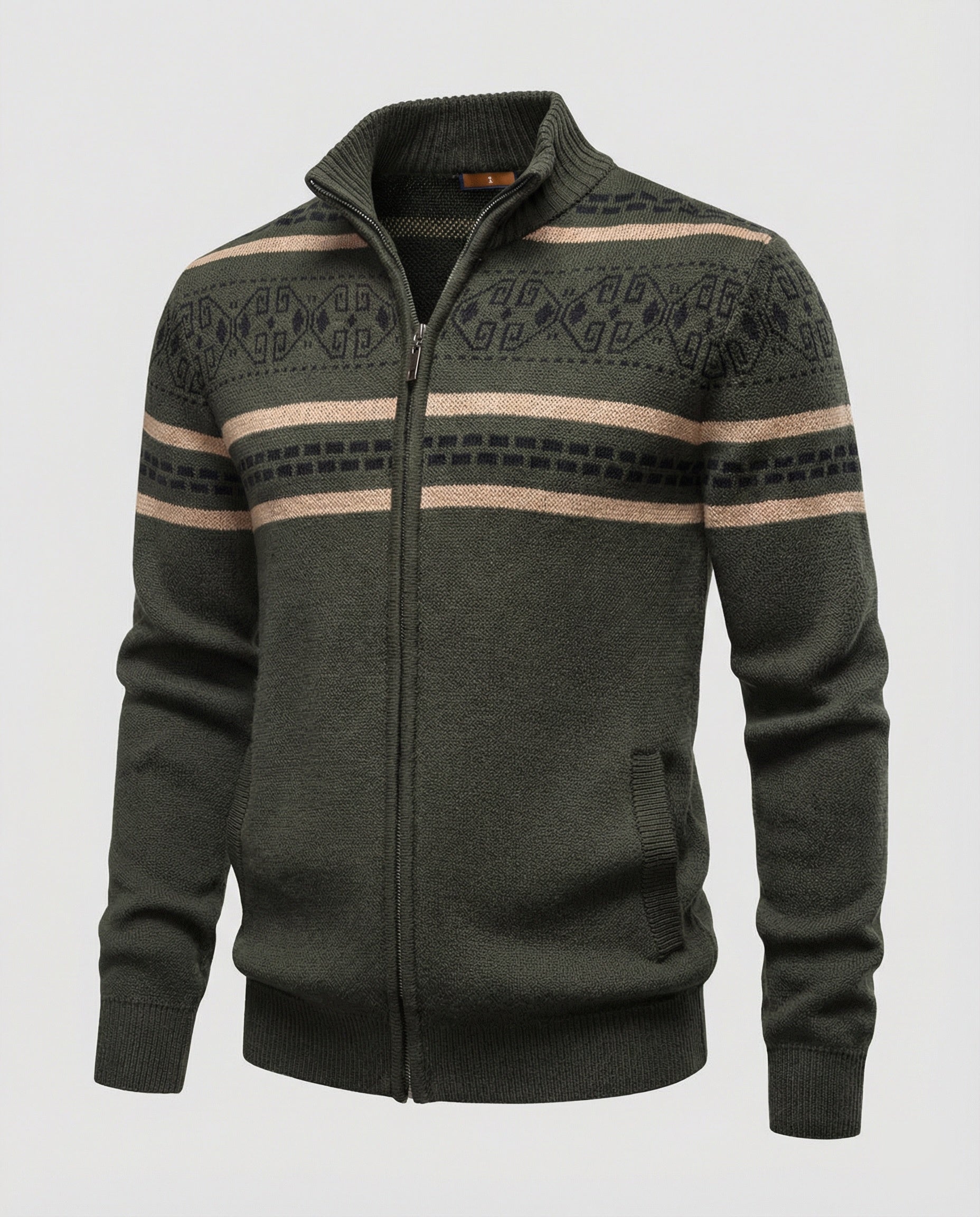 Herren Strickjacke mit modernem Zipper-Design und Muster