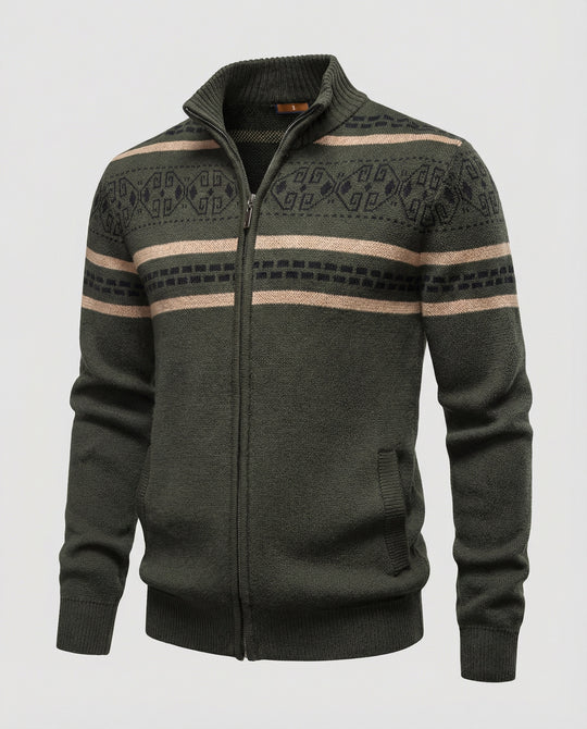 Herren Strickjacke mit modernem Zipper-Design und Muster R&B