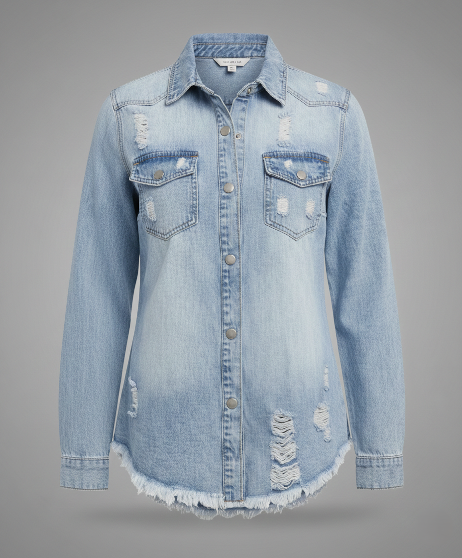 Damen Jeansjacke Hemdschnitt weit