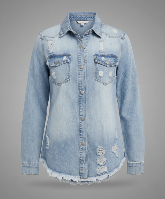 Damen Jeansjacke Hemdschnitt weit