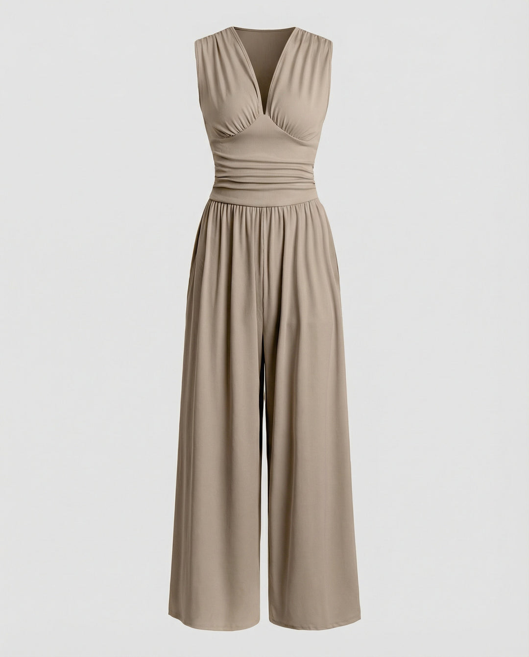 Damen Jumpsuit mit schickem V-Ausschnitt und weitem Bein R&B