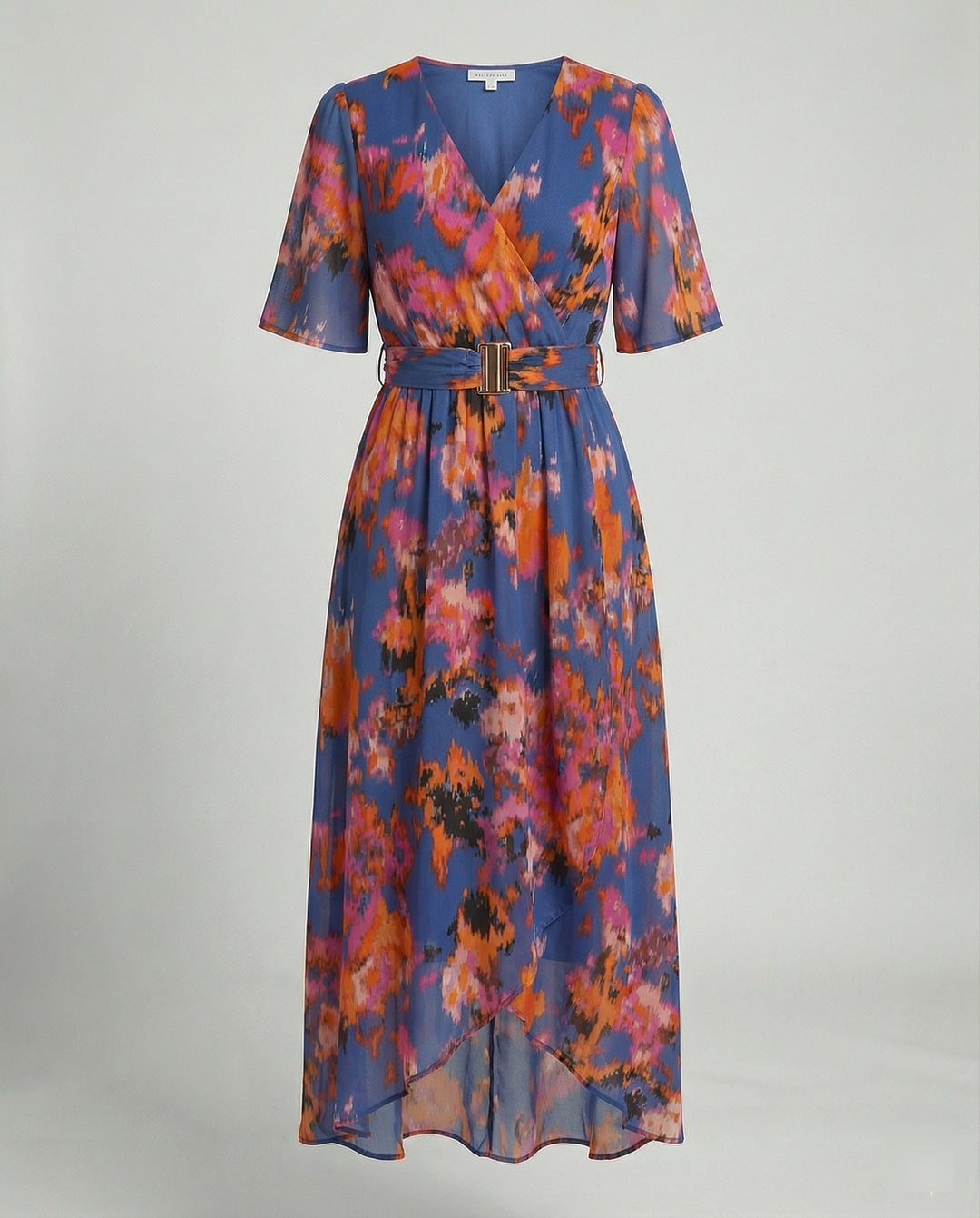 Damen Maxikleid mit Gürtel asymmetrisch
