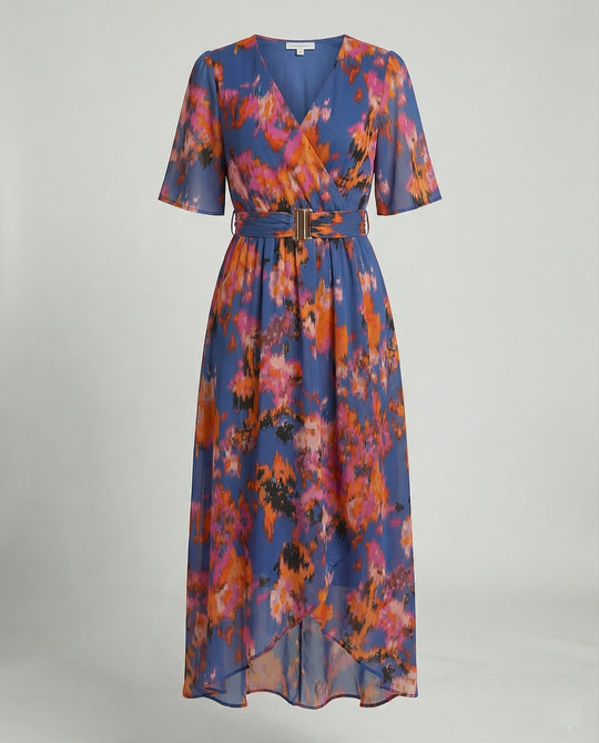 Damen Maxikleid mit Gürtel asymmetrisch