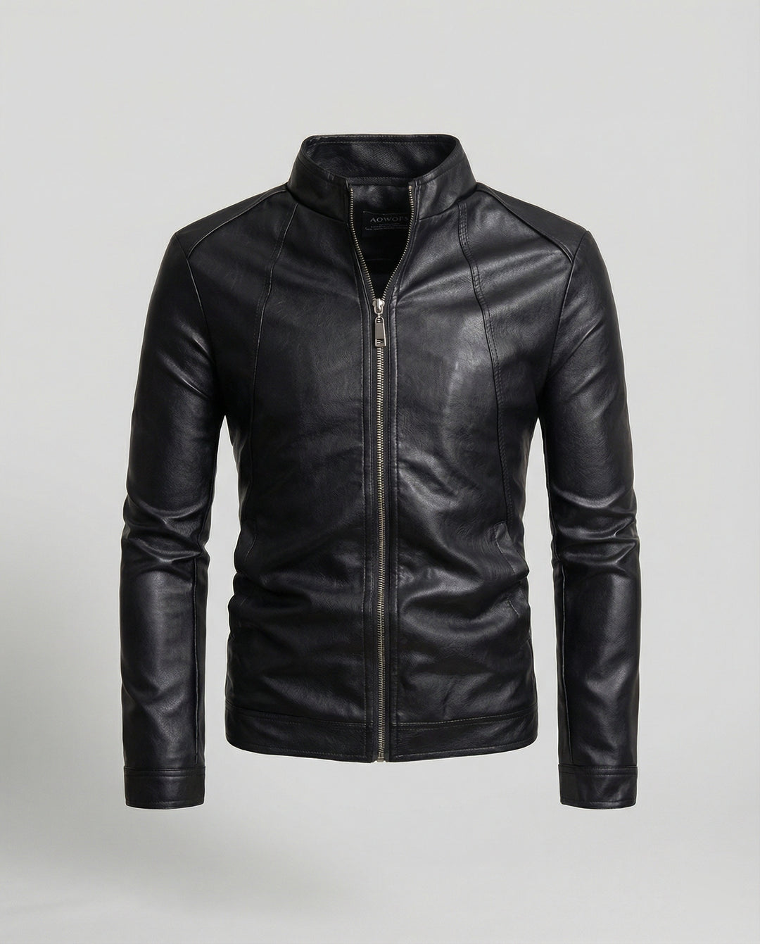 Herren elegante Kunstlederjacke mit Stehkragen R&B