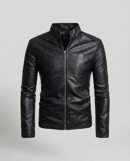 Herren elegante Kunstlederjacke mit Stehkragen R&B