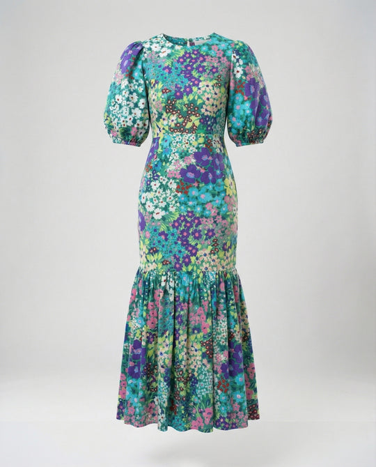 Damen Maxikleid mit Puffärmeln elegant