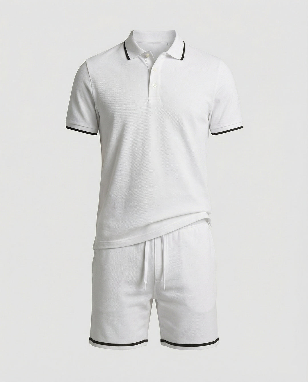 Herren Sportliches Polo- und Shorts-Set mit Kontraststreifen R&B