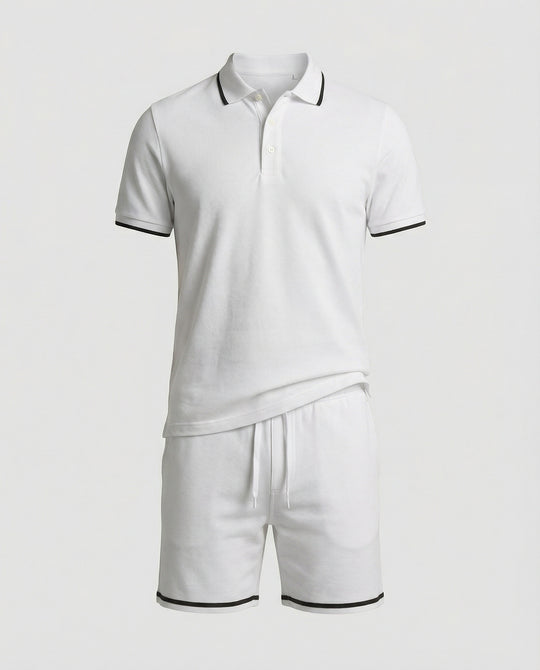 Herren Sportliches Polo- und Shorts-Set mit Kontraststreifen R&B