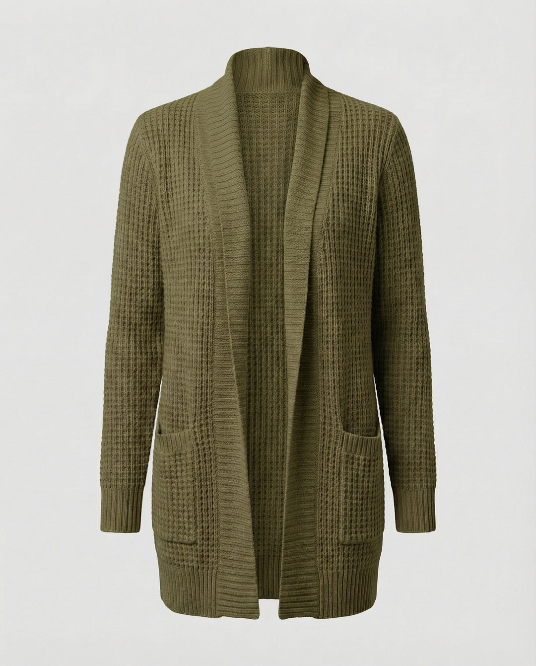 R&B | Strickjacke Weiches Strickmaterial Lockere Passform Offene Vorderseite Taschen Lange Ärmel