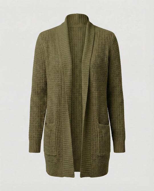 R&B | Strickjacke Weiches Strickmaterial Lockere Passform Offene Vorderseite Taschen Lange Ärmel