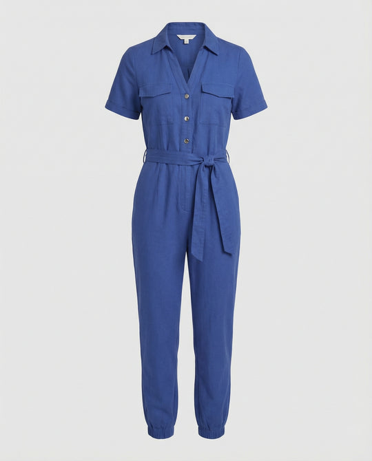 Damen lässiger Jumpsuit mit tailliertem Schnitt und durchgehender Knopfleiste R&B
