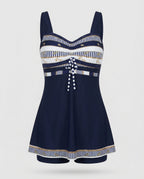 R&B | Blauer, Schmaler, Leichter Patchwork-Tankini