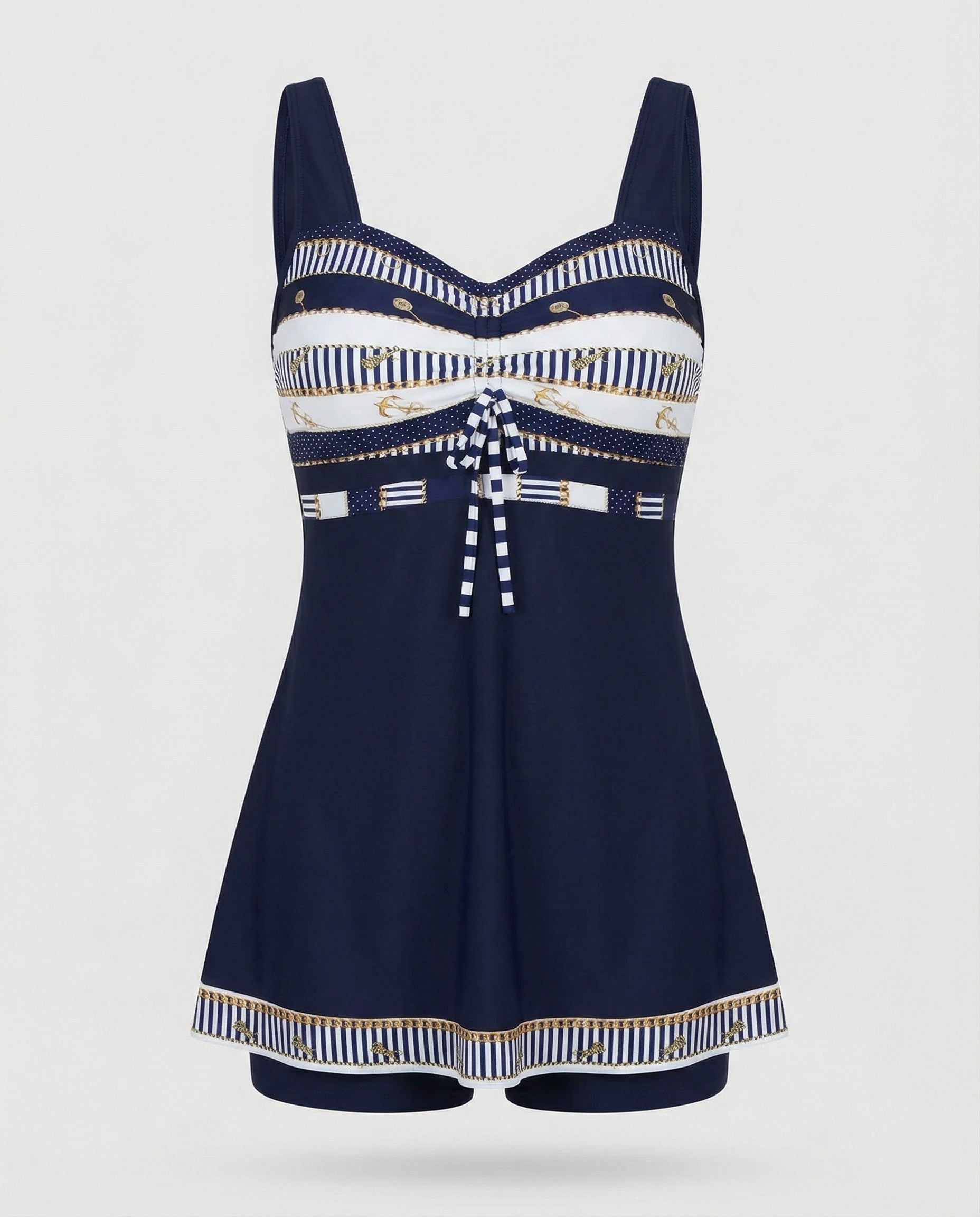 R&B | Blauer, Schmaler, Leichter Patchwork-Tankini