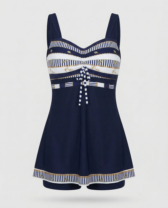 R&B | Blauer, Schmaler, Leichter Patchwork-Tankini