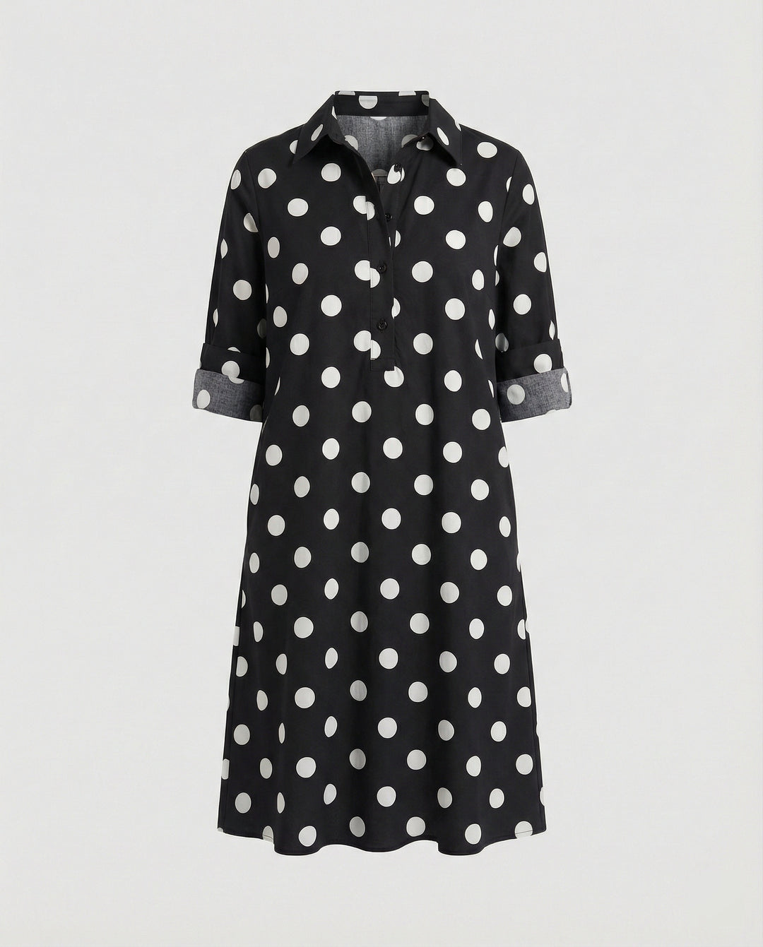 Hemdblusenkleid mit Umlegekragen & Dreiviertelärmel