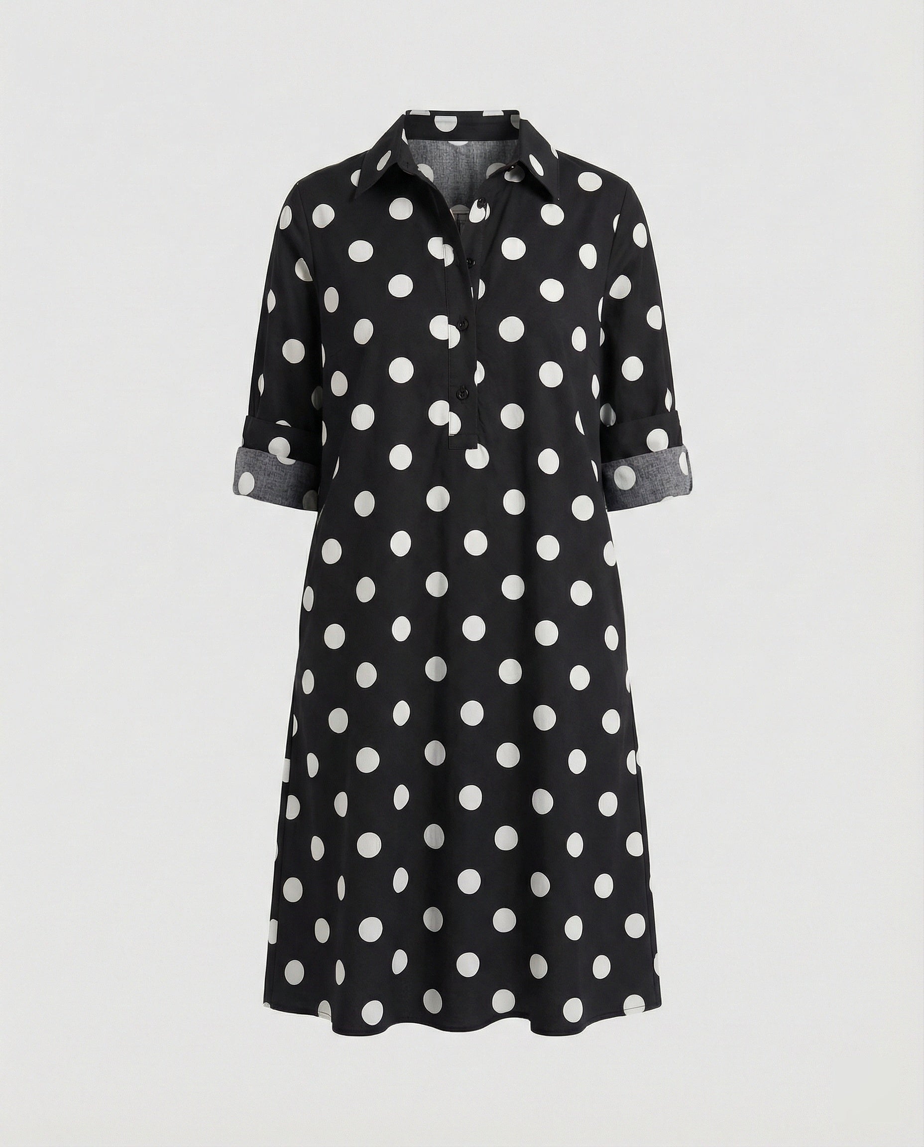 Hemdblusenkleid mit Umlegekragen & Dreiviertelärmel