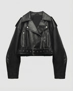 Damen Kunstleder Bikerjacke tailliert geschnitten