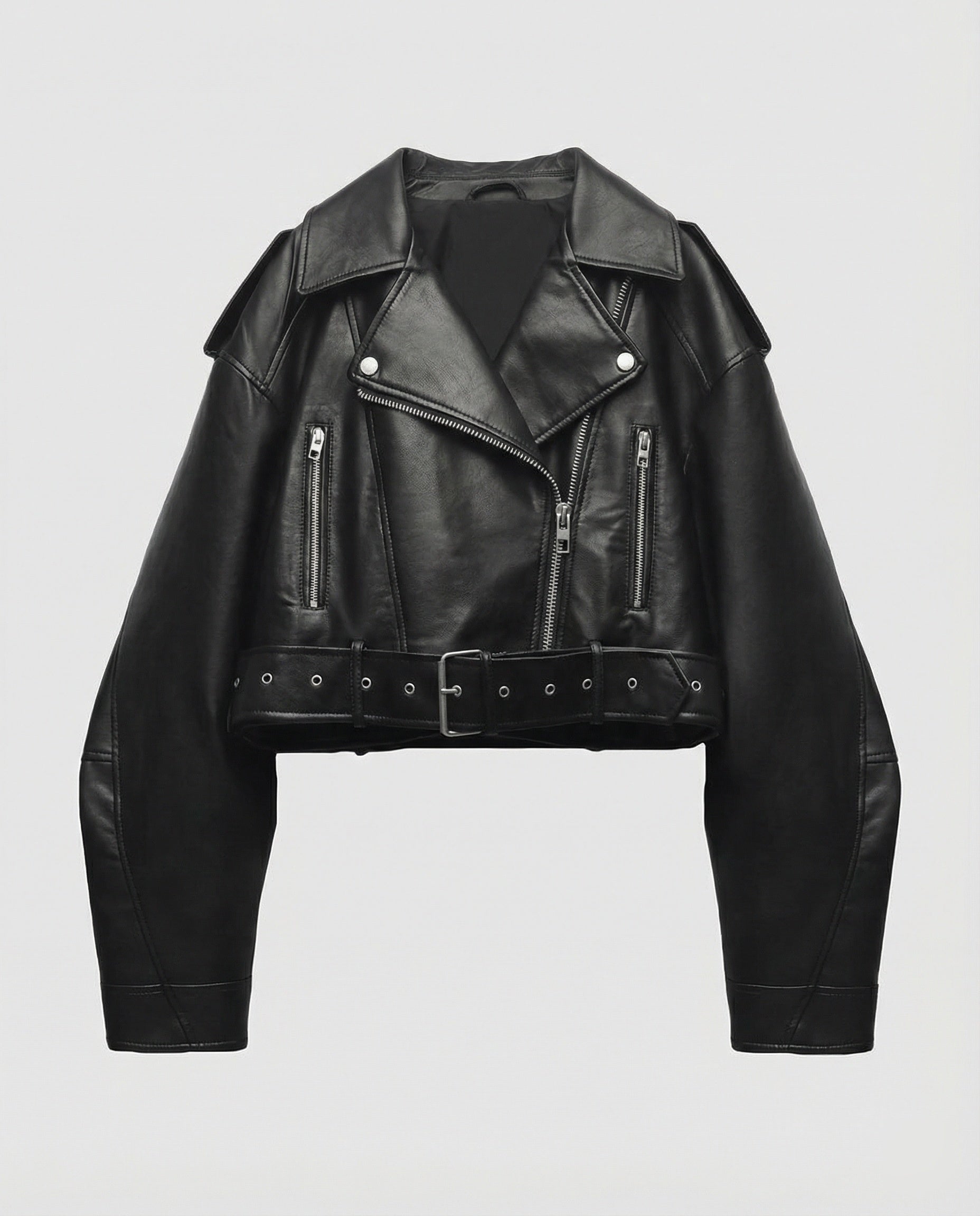 Damen Kunstleder Bikerjacke tailliert geschnitten