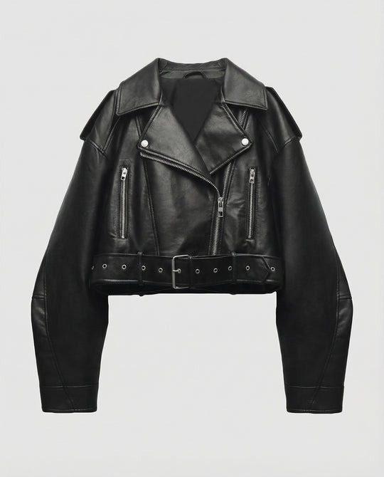 Damen Kunstleder Bikerjacke tailliert geschnitten