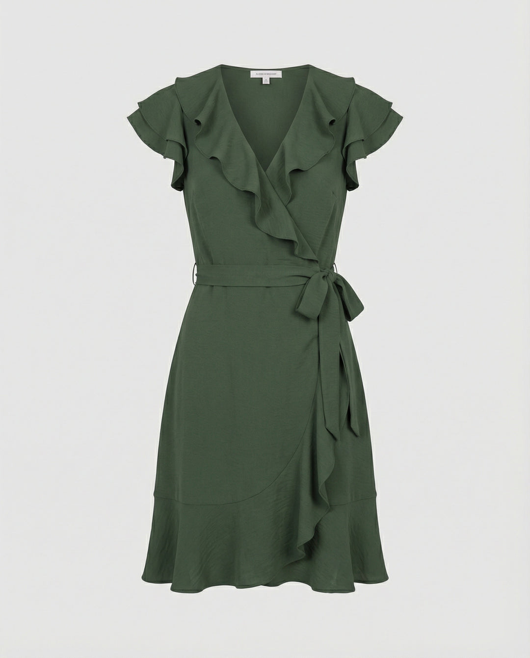 Damen Wickelkleid mit voluminösen Rüschendetails und Taillengürtel R&B