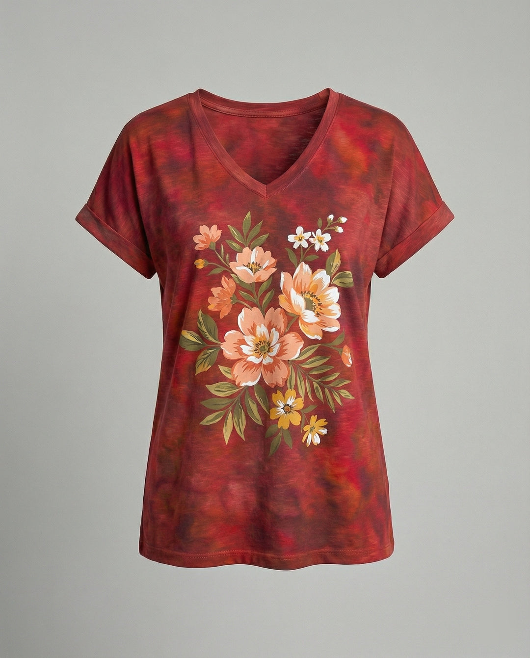 Blusen Tunika V-Ausschnitt Damen Floral