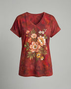 Blusen Tunika V-Ausschnitt Damen Floral