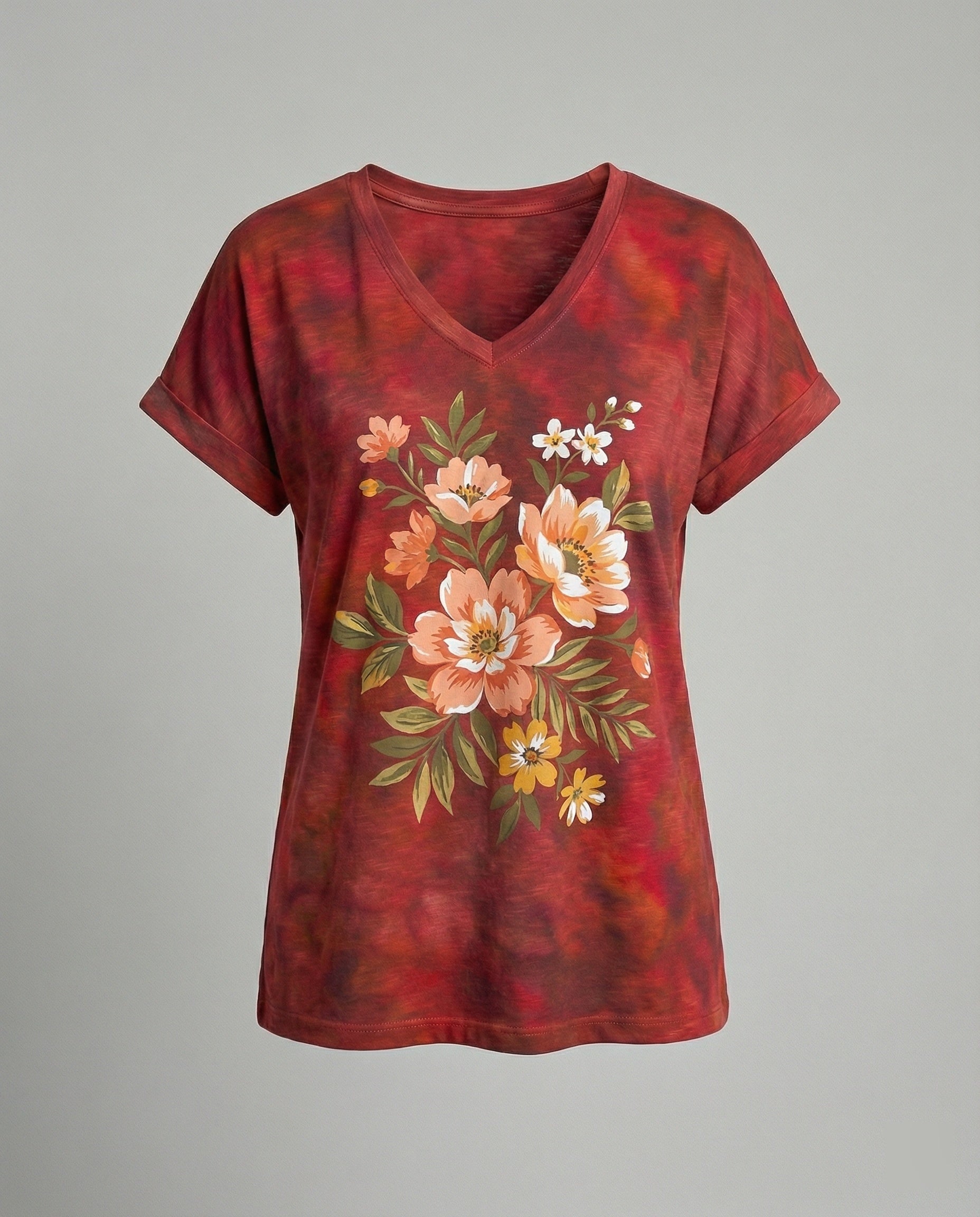 Blusen Tunika V-Ausschnitt Damen Floral