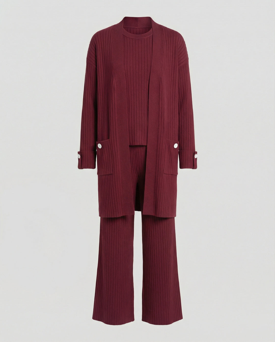 Damen Strick-Loungewear Set mit langen Ärmeln und praktischen Taschen R&B
