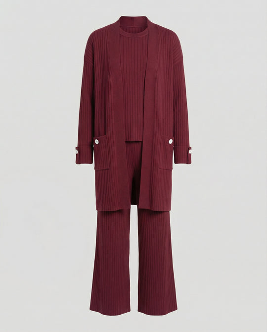 Damen Strick-Loungewear Set mit langen Ärmeln und praktischen Taschen R&B