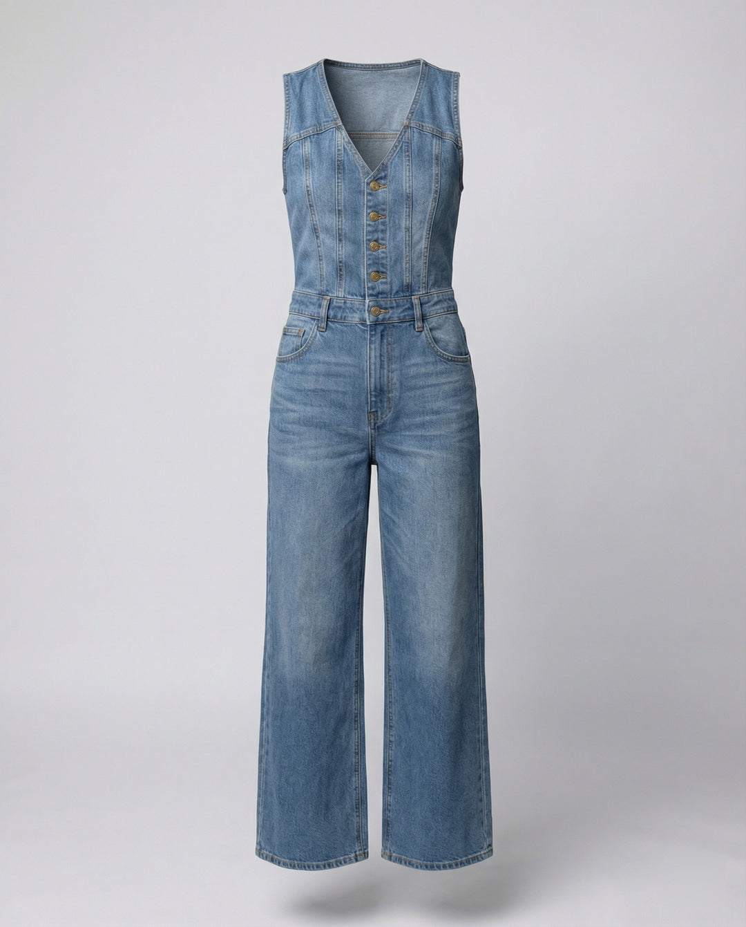Damen Jumpsuit mit weit geschnittenen Beinen und eleganter Knopfleiste R&B