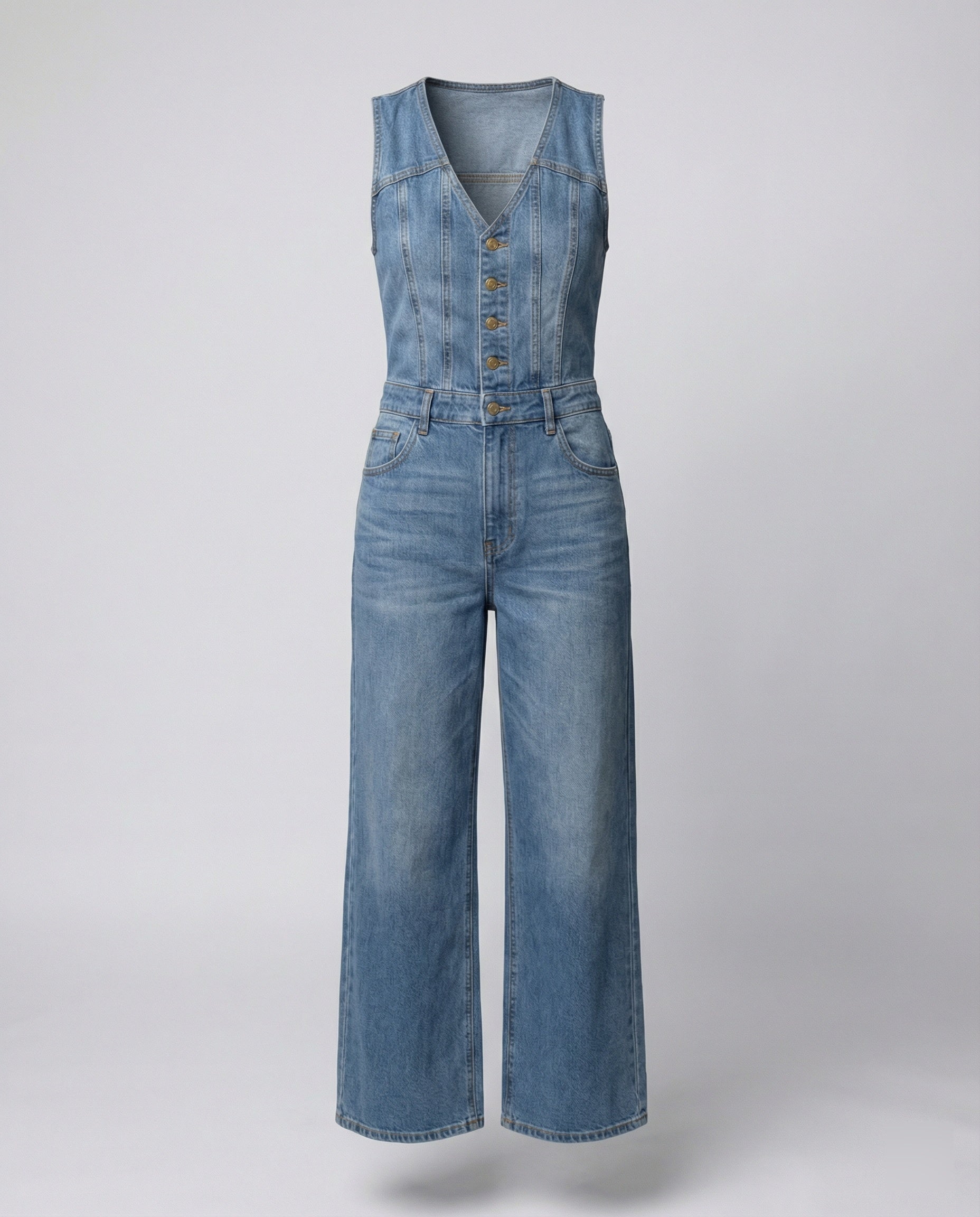 Damen Jumpsuit mit weit geschnittenen Beinen und eleganter Knopfleiste R&B