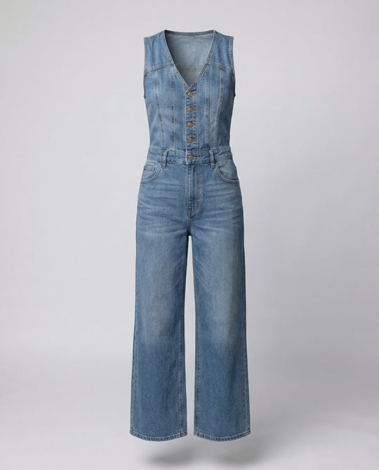 Damen Jumpsuit mit weit geschnittenen Beinen und eleganter Knopfleiste R&B
