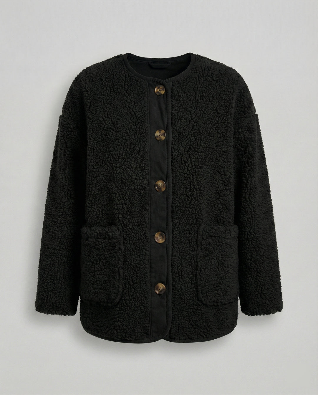 R&B | Damen Warme Winterjacken - Lässige Langarm Button-up Fleecejacke aus Sherpa