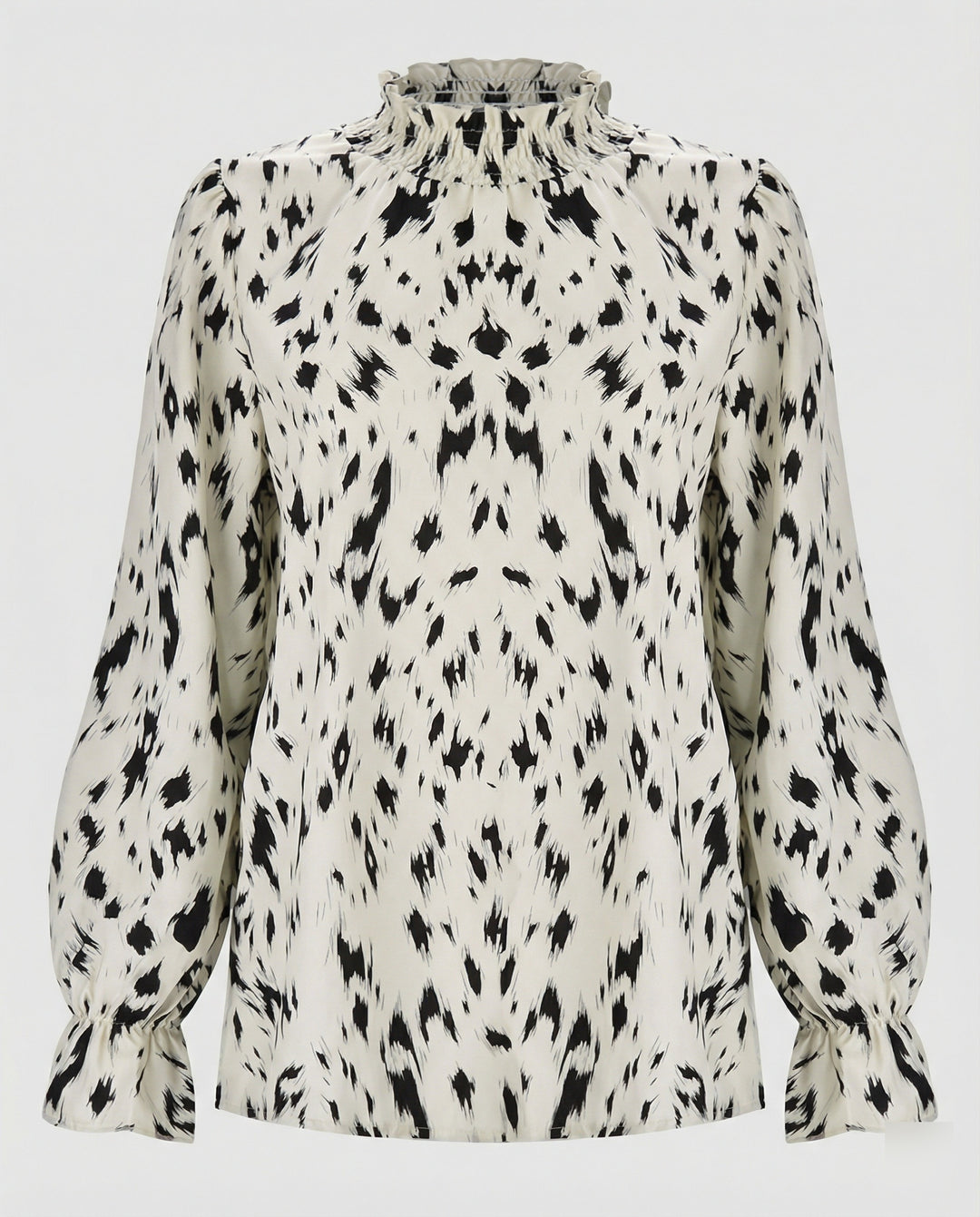 Damen elegante Bluse mit Rüschensaum und stilvollem Tiermuster R&B