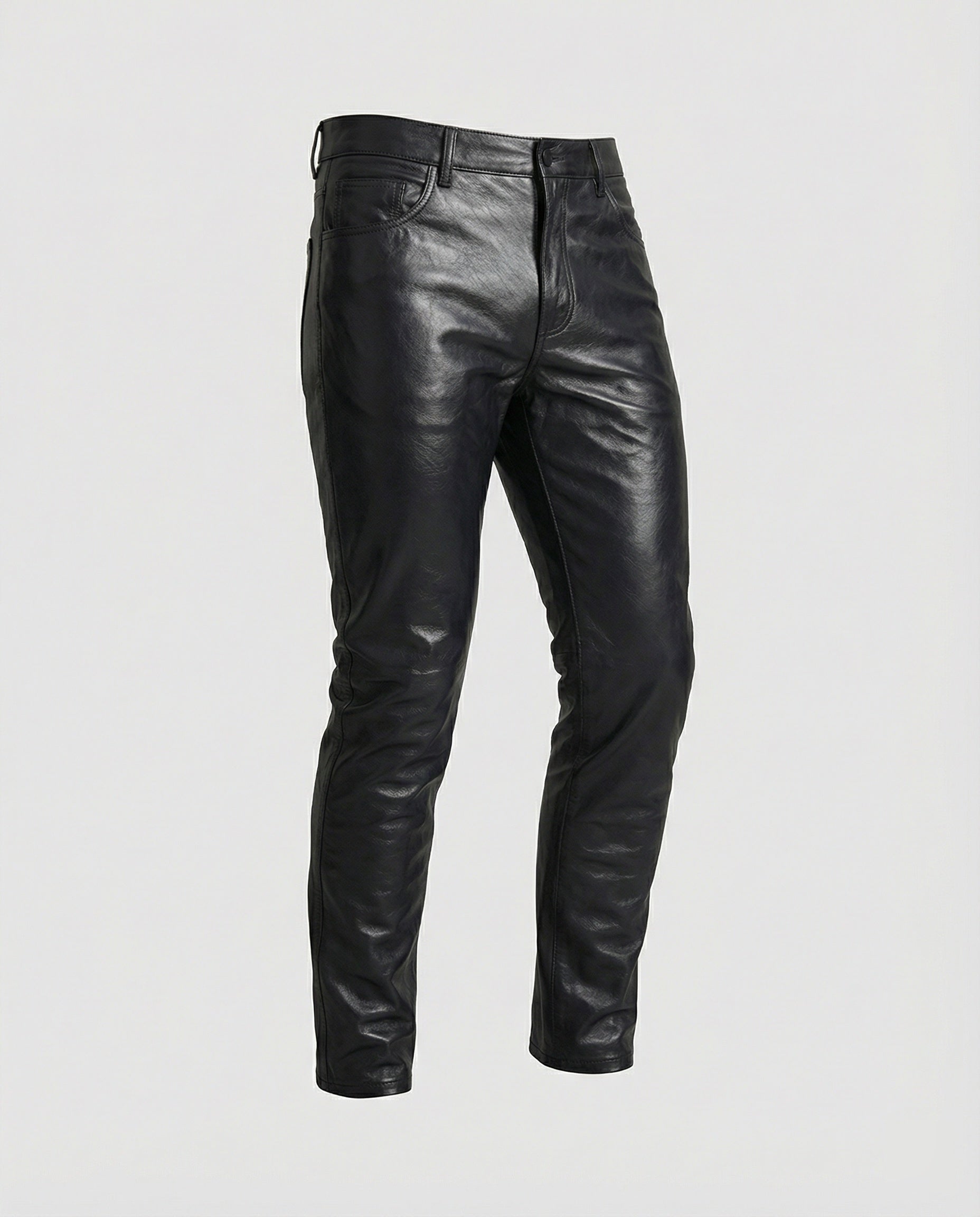 Herren Kunstleder Hose Slim Fit mit Steppdetails