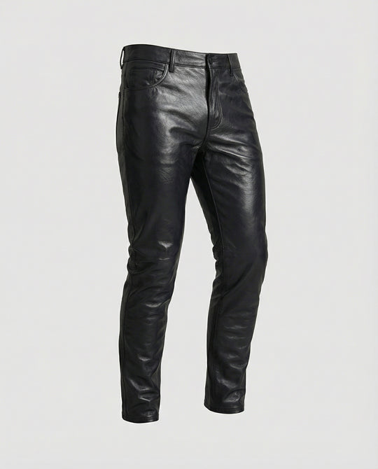 Herren Kunstleder Hose Slim Fit mit Steppdetails