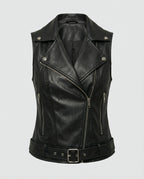 Damen Kunstleder Bikerjacke mit Gürtel
