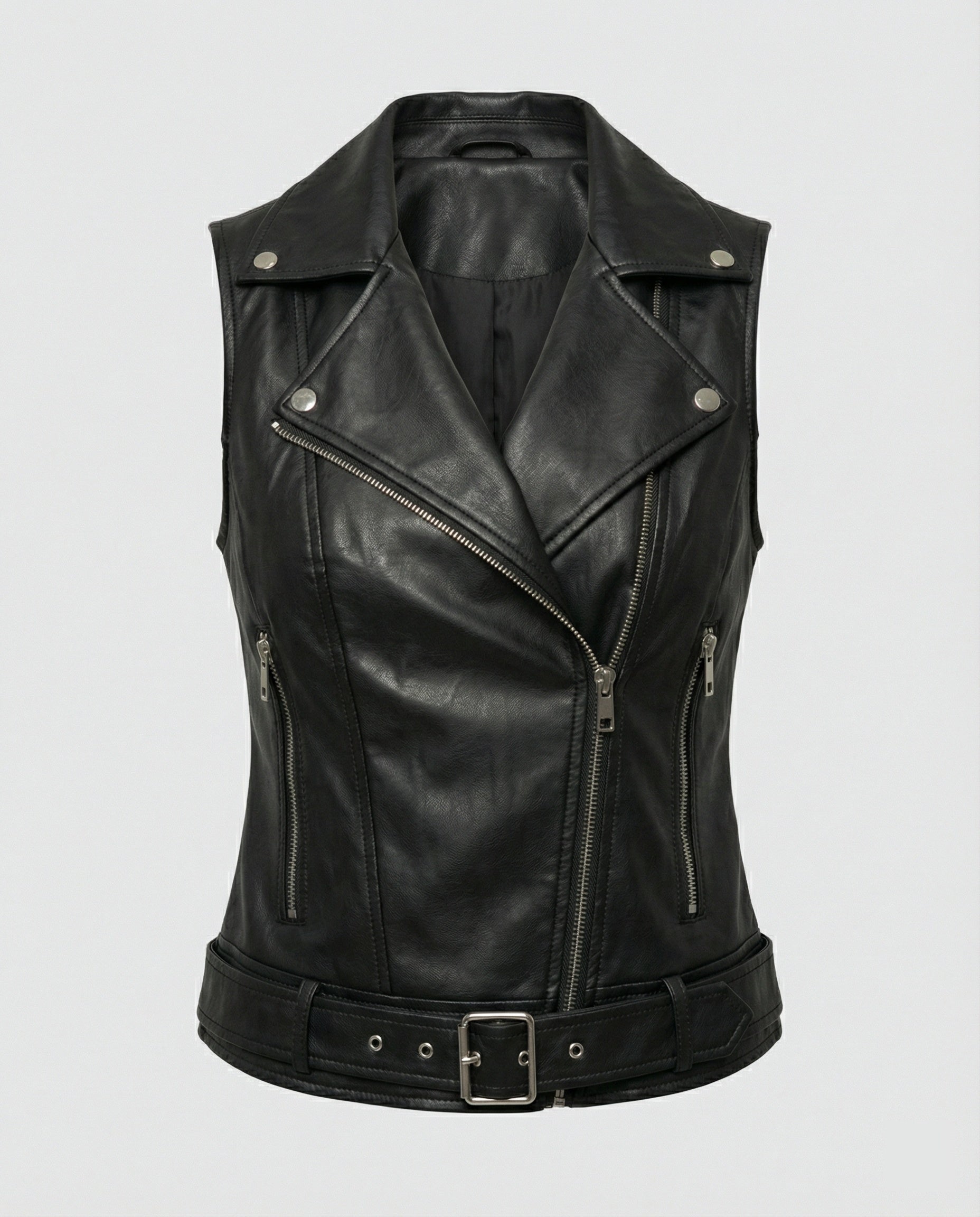 Damen Kunstleder Bikerjacke mit Gürtel