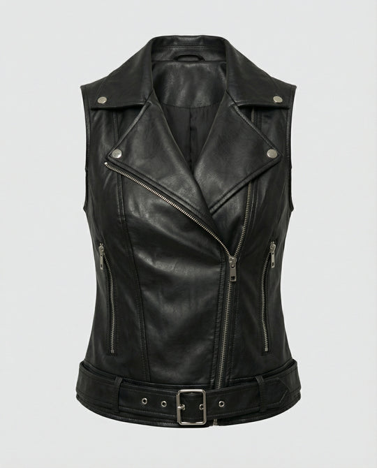 Damen Kunstleder Bikerjacke mit Gürtel