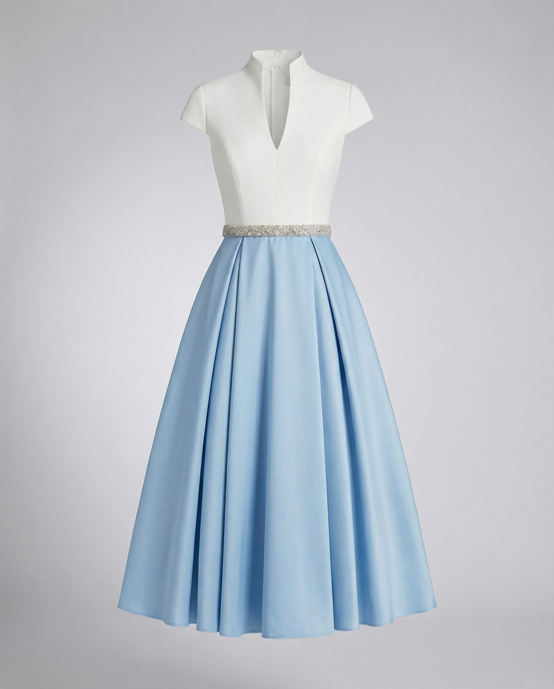 Damen Elegantes Midikleid mit Hochgeschlossenem Kragen & Schwingendem Rock | R&B