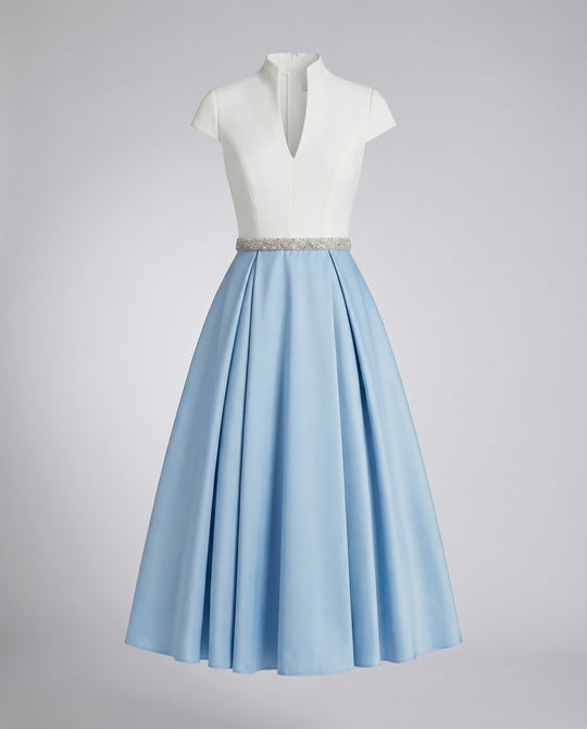 Damen Elegantes Midikleid mit Hochgeschlossenem Kragen & Schwingendem Rock | R&B